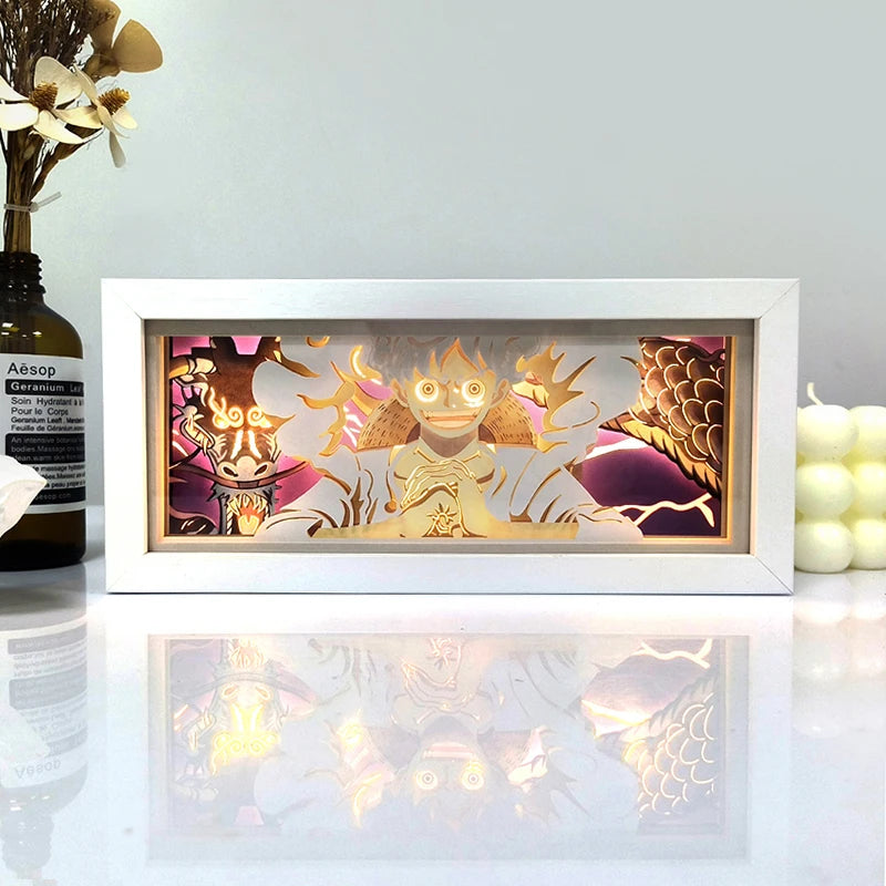 3D Anime Shadow Lightbox – LED Night Light with Wood Frame for Bedroom Decor & Gifts